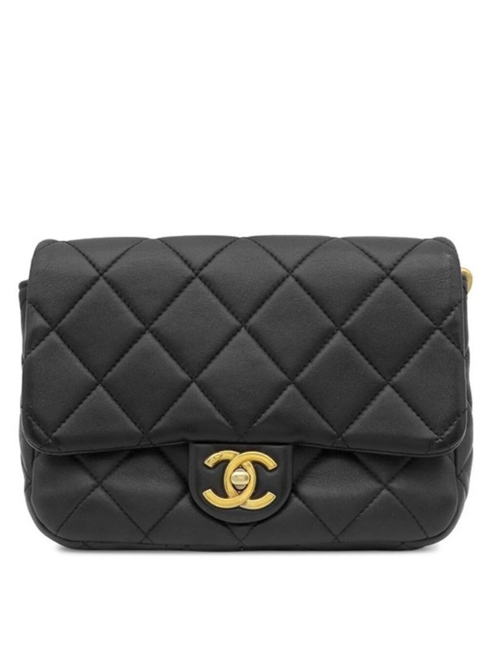 Chanel Shoulder Bag Quilted 20 Chain Calfskin Black Gold CC Logo